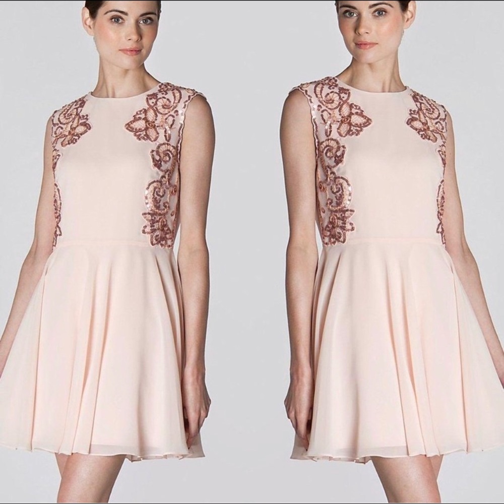 Ted Baker Russi Sequin Mesh Mini Dress Blush Pink